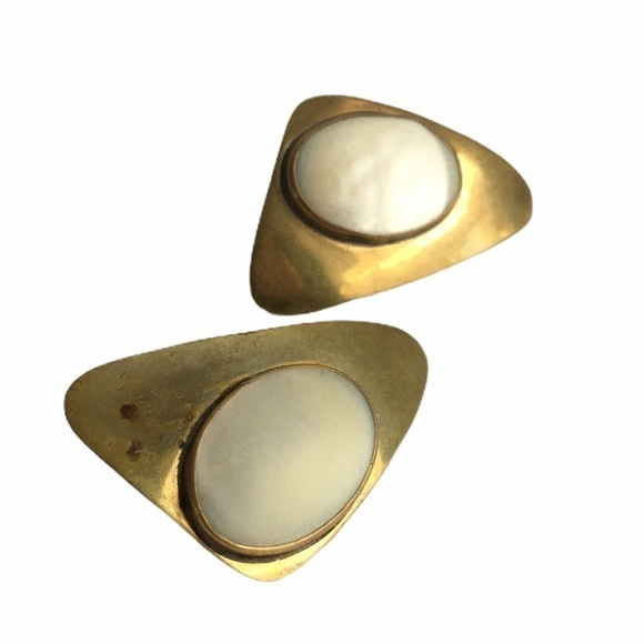 Vintage Modernist Earrings Brass Audrey Schenk Sculptural Maximalist Designer - Picture 1 of 8